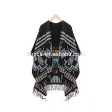 15PKCP05 2016 latest Lady's trendy woven acrylic aztec print cape poncho